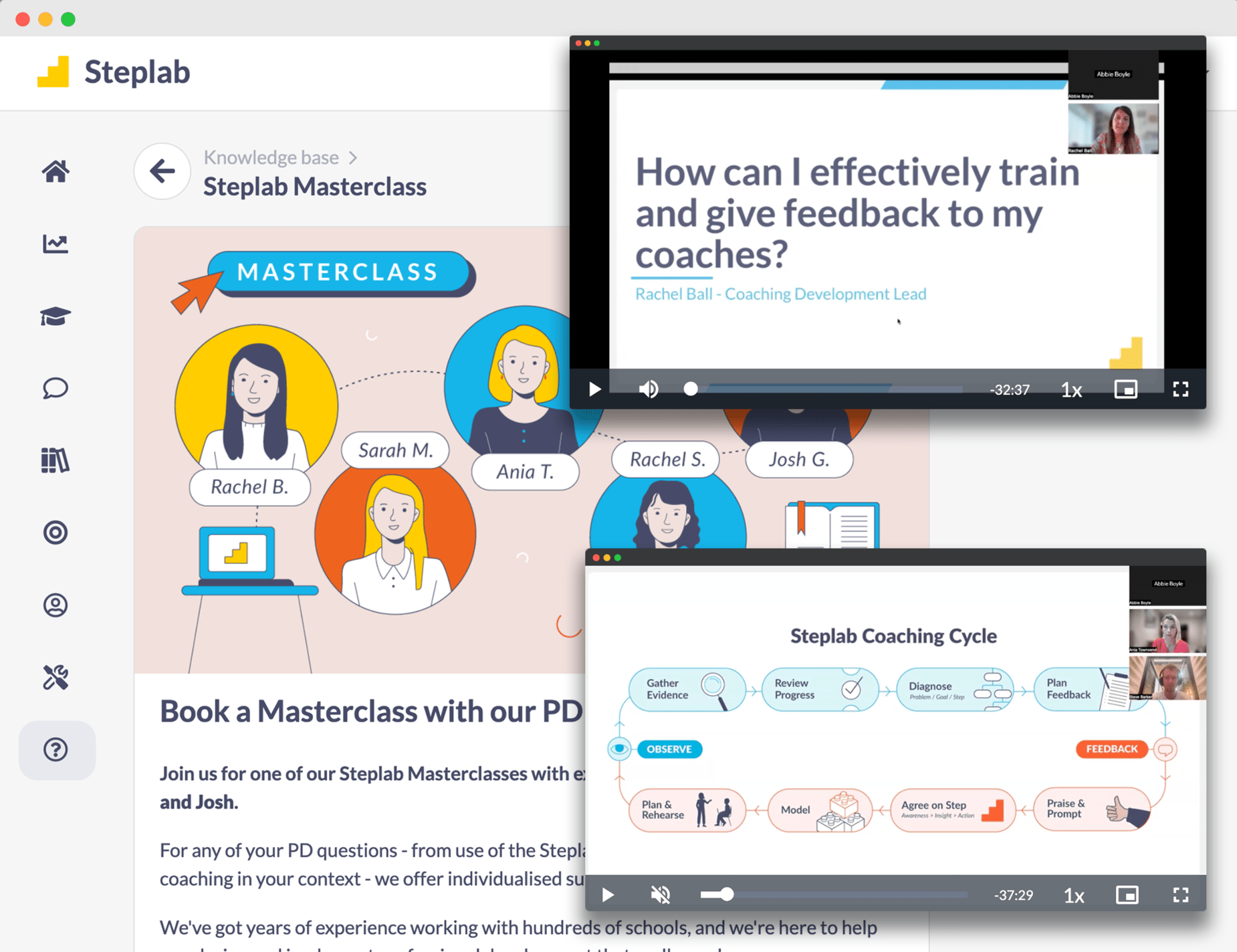 Screenshot showing how to book a PD masterclass with Steplab