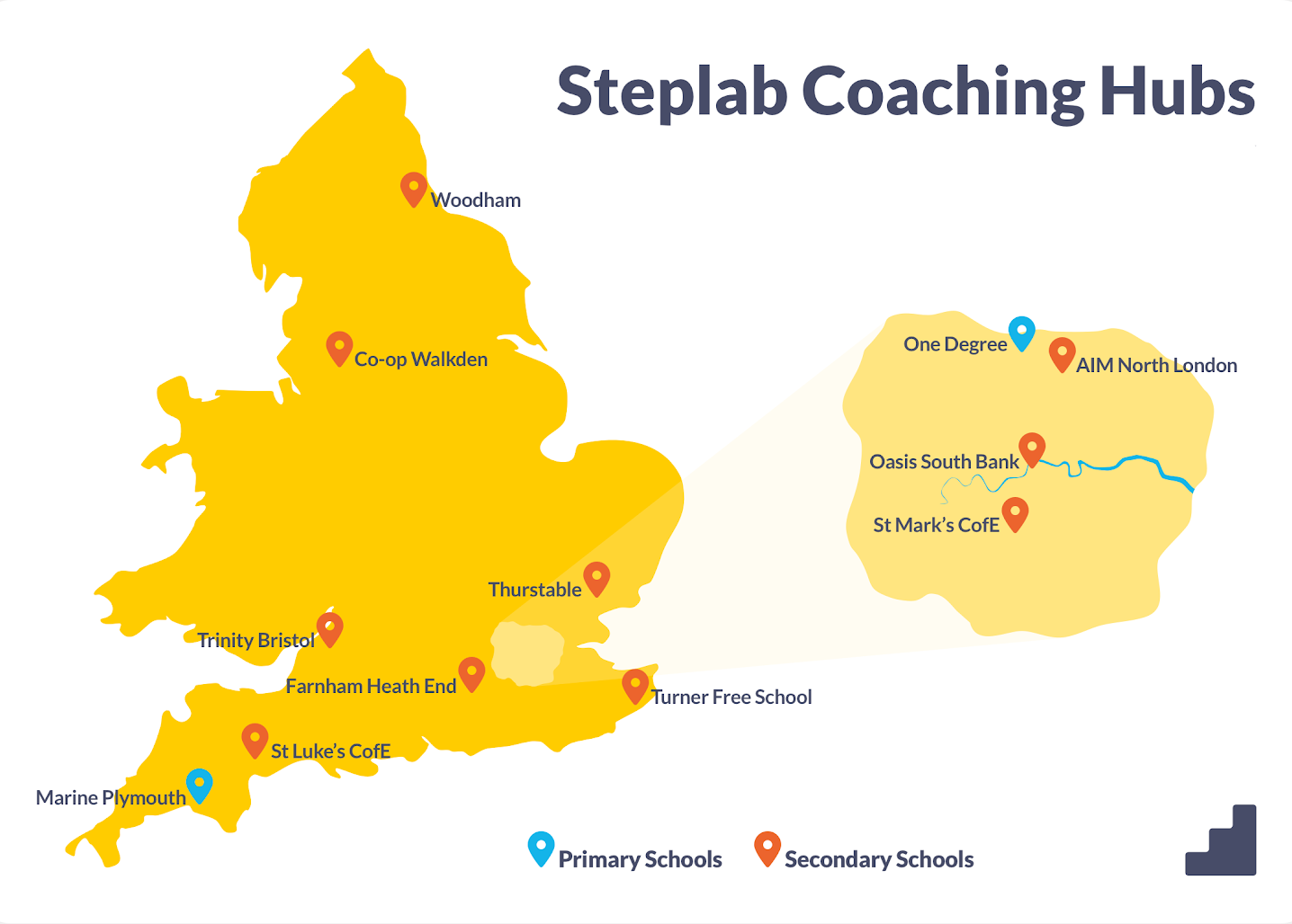 Map of Steplab Coaching Hubs
